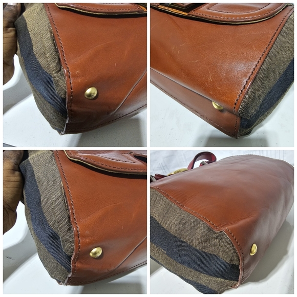 Fendi Silvana Bag Leather with Pequin Striped Canvas Brown - Picture 11 of 12